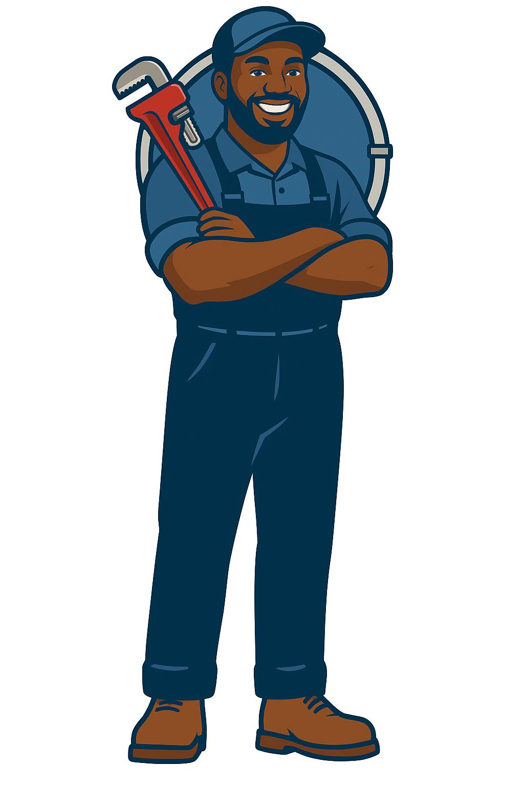 Dave the Finest Plumber mascot holding a pipe wrench