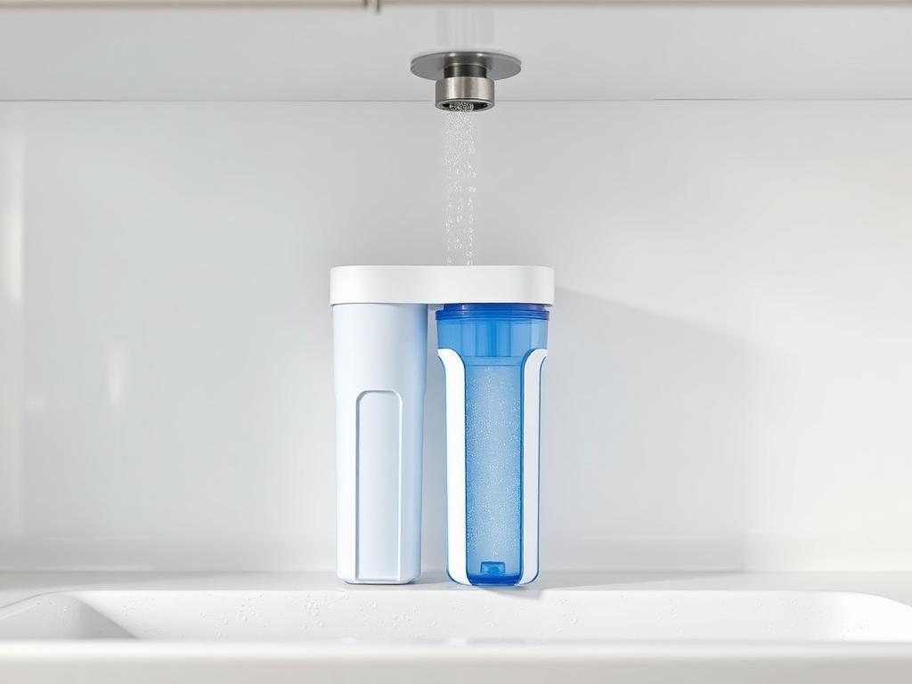 Clean water filtration system installed under a kitchen sink